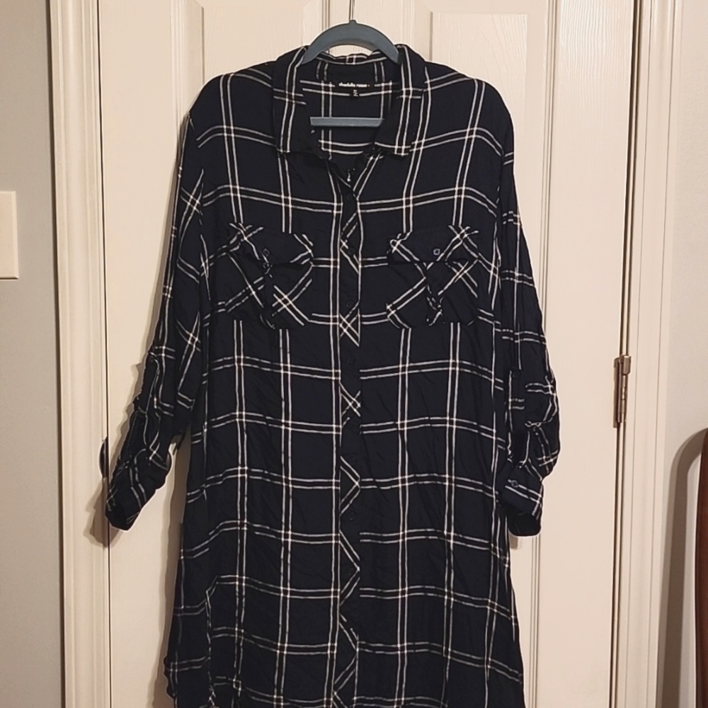 Charlotte Russe Navy Plaid Shirt Dress